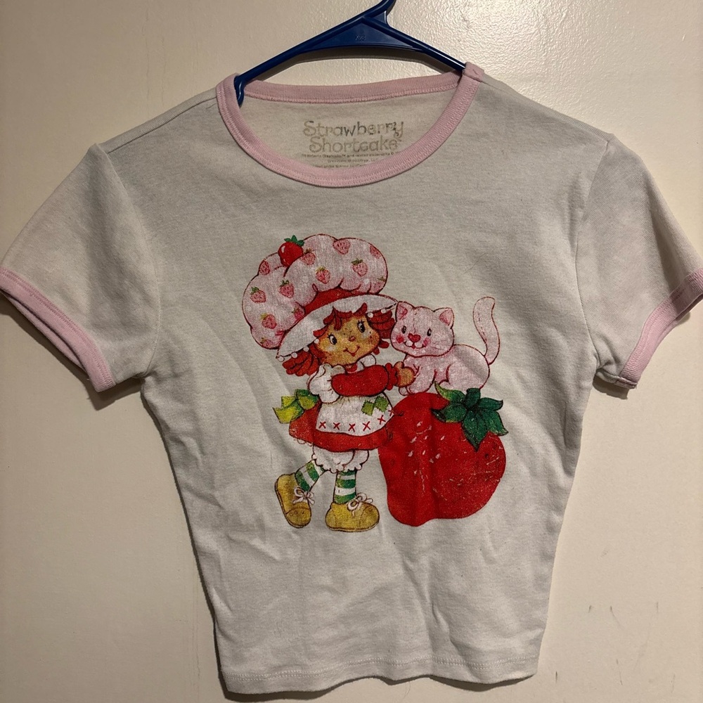 White and Pink Strawberry Shortcake Crop Top
